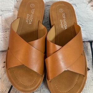 TOP Moda Women's Tan Cross Strap Sandals